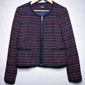 Tommy Hilfiger Tweed Boucle Zip Jacket‎ Size 14 Red Blue Chanel Style